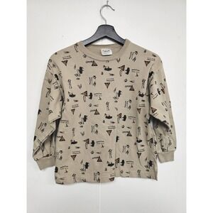 Vintage Flapdoodles Sweatshirt Boys 7 Tan Buffalo Teepee Print Made USA 90s